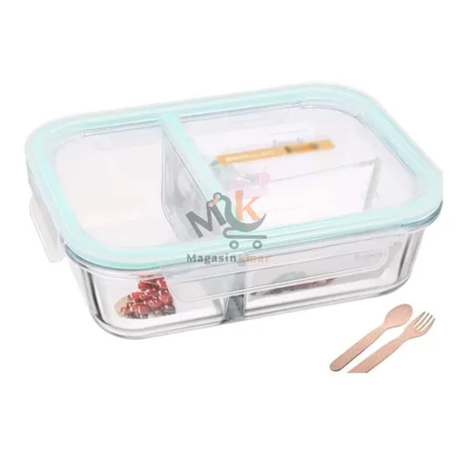 Boîte de conservation en verre 2 compartiments –700 ml – Idéale repas et lunch box