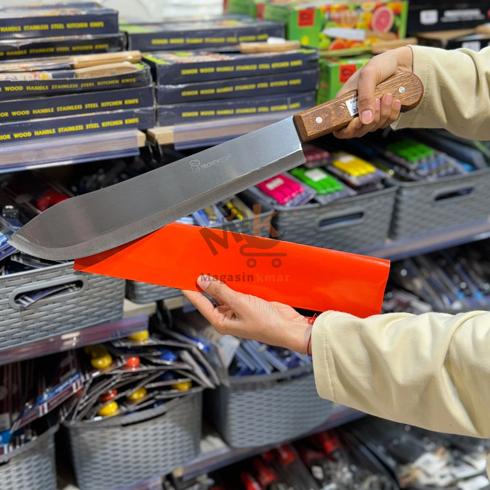 Machette de chef en acier inoxydable 51 cm avec manche en bois – Coupe puissante et précise