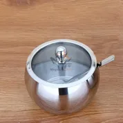 Sucrière en acier 250 ml avec cuillère – Pot à sucre pratique 9 cm