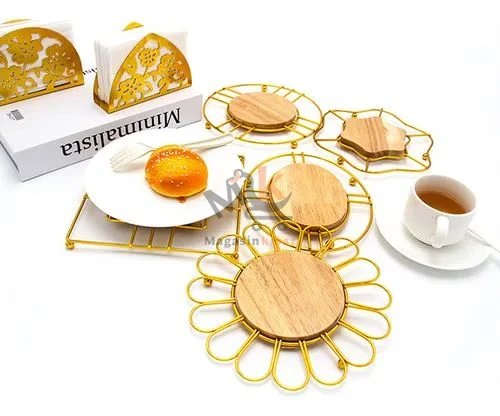 Sous-plat rond en métal avec fond en bois – 18 cm – Protection élégante pour vos tables