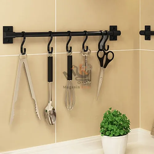 Barre de suspension autocollante avec 6 crochets amovibles