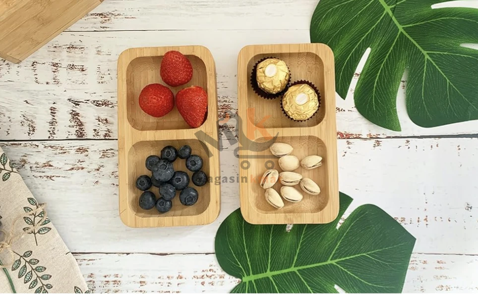 Plat bambou rectangulaire à 2 compartiment_17*10 cm