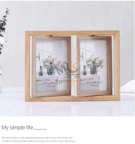 2 Cadres photo rétro en bois double face