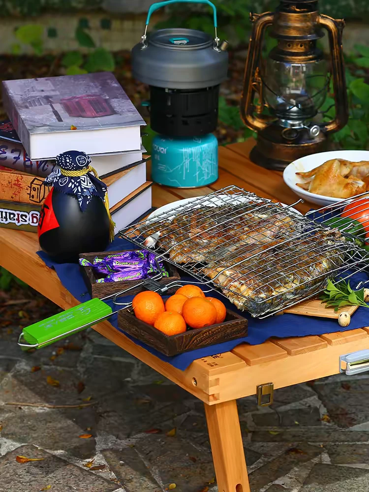 Grill rectangulaire inoxydable avec manche bois