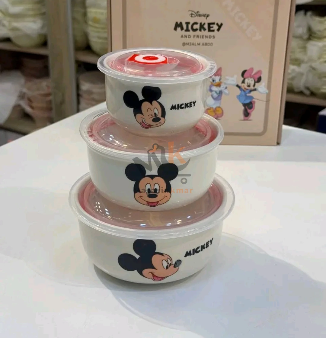 Lot de 3 boîtes en céramique avec couvercle plastique "motif mickey"– Rangement élégant cuisine