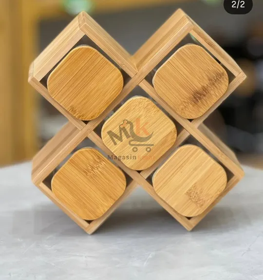 Porte-épices en verre avec support et couvercle en bambou