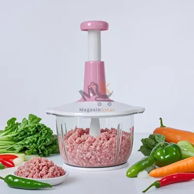 Hachoir manuel 1.5 L en plastique avec 3 lames en acier inoxydable – Coupe rapide légumes et viande