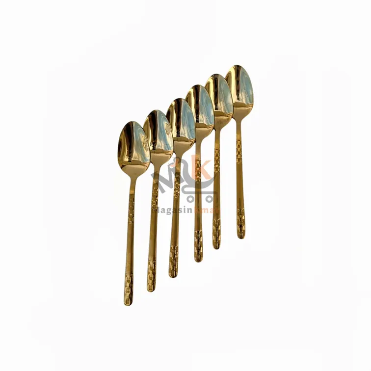 Lot de 6 cuillère/fourchette doré en acier inoxydable -PM