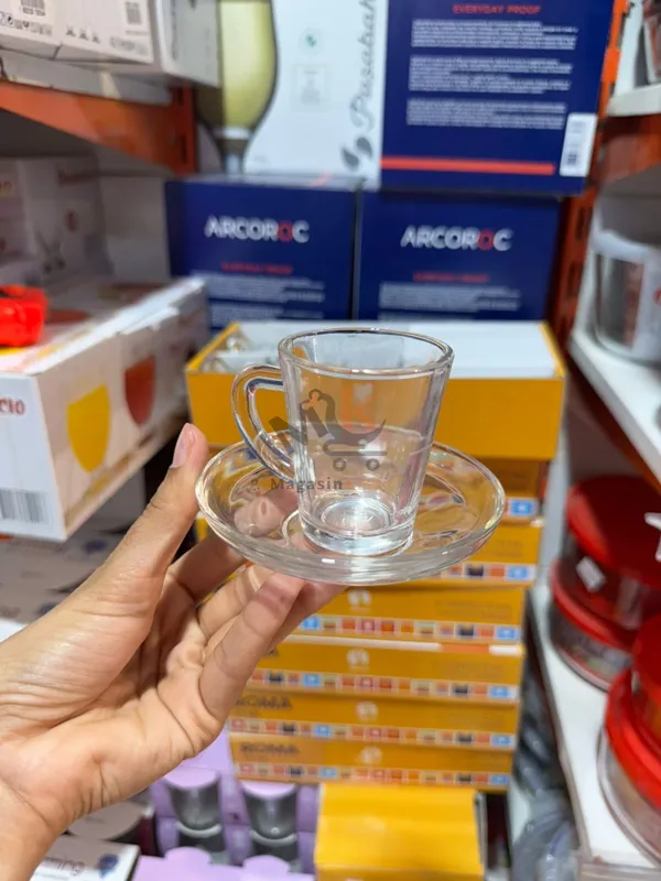 Service à café en verre –6 tasses avec sous-tasses