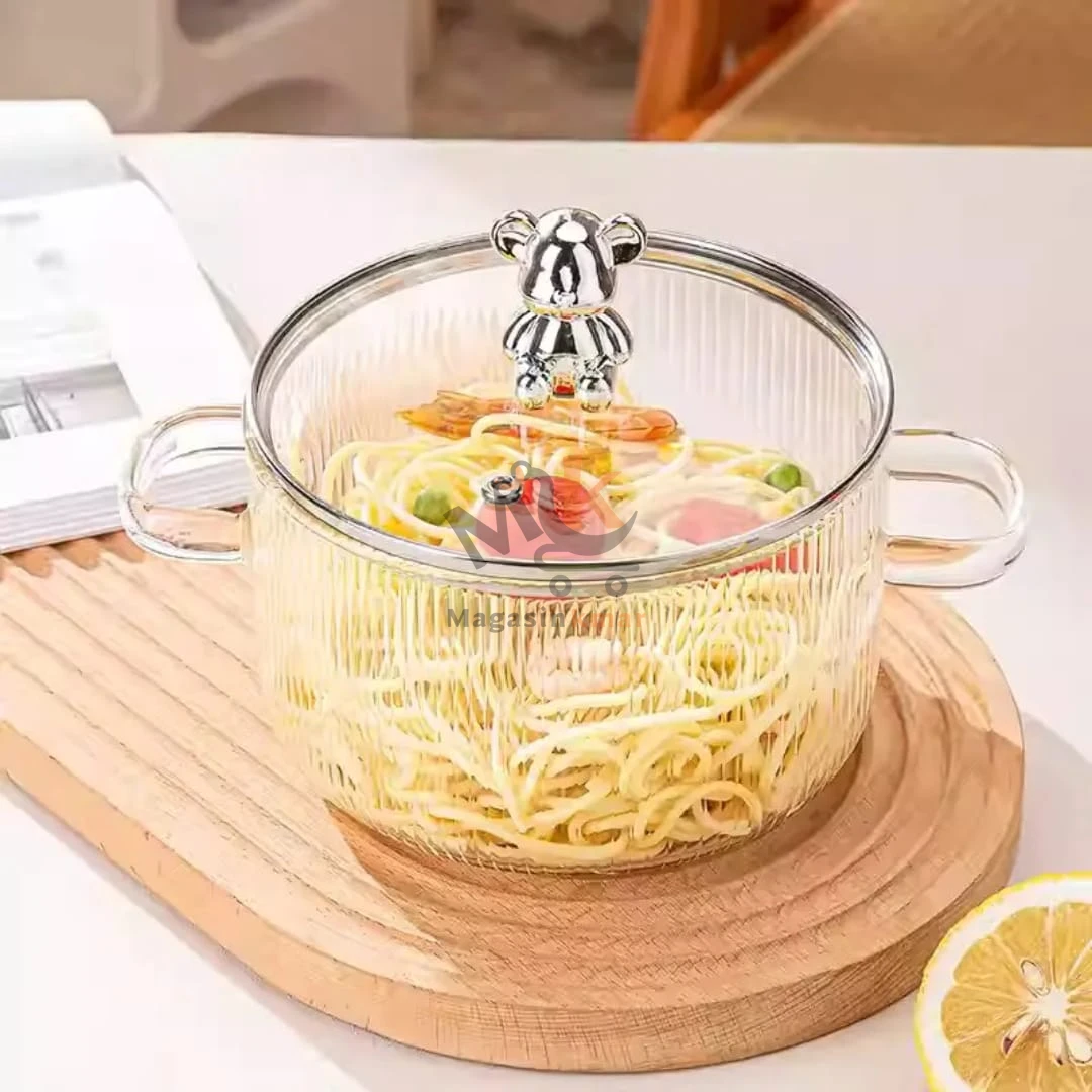 Faitout en verre avec couvercle et 2 manches