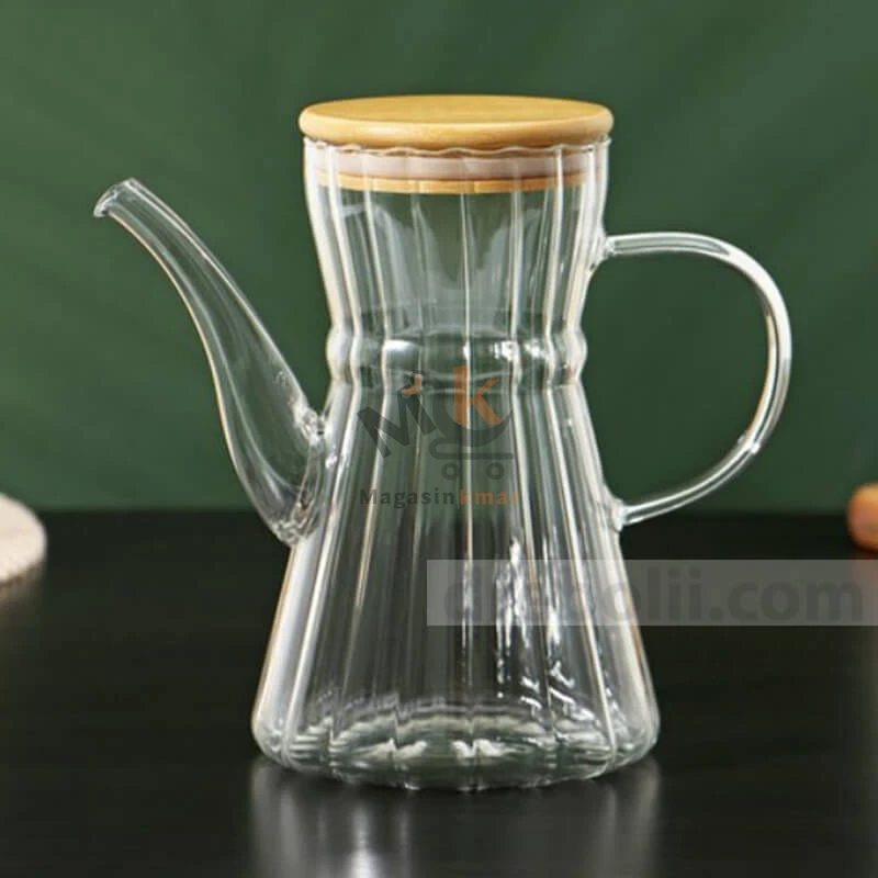 Théières en verre avec couvercle en bois