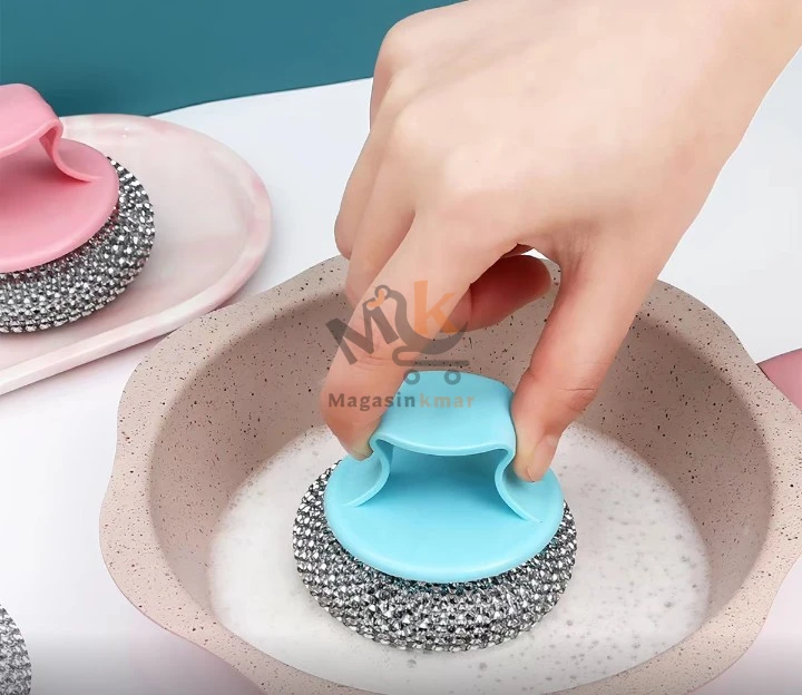 Lot de 2 brosses éponge avec poignée 7 cm – Nettoyage pratique cuisine et salle de bain