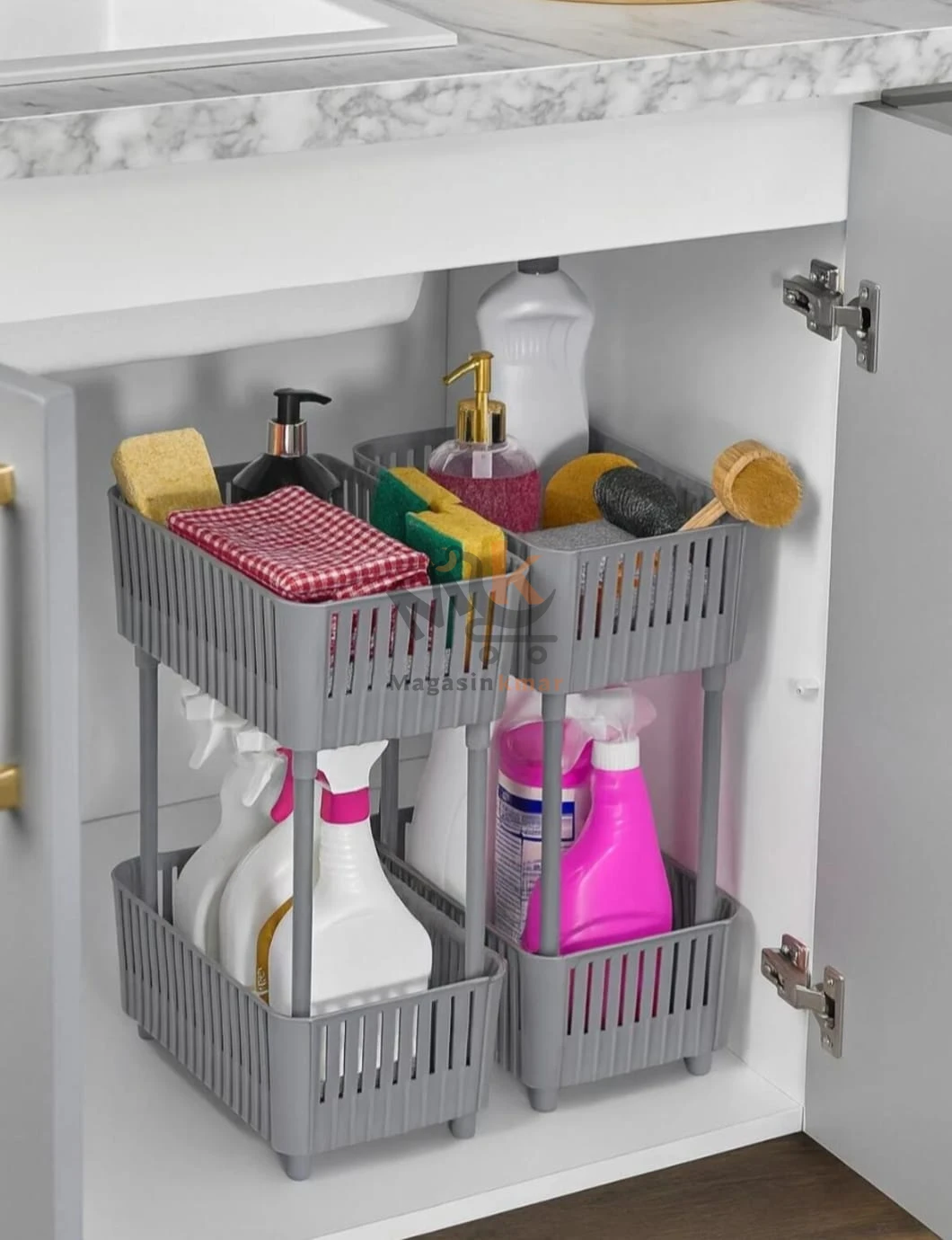 Étagère de rangement à 2 niveaux en plastique – Pratique pour cuisine, salle de bain ou bureau