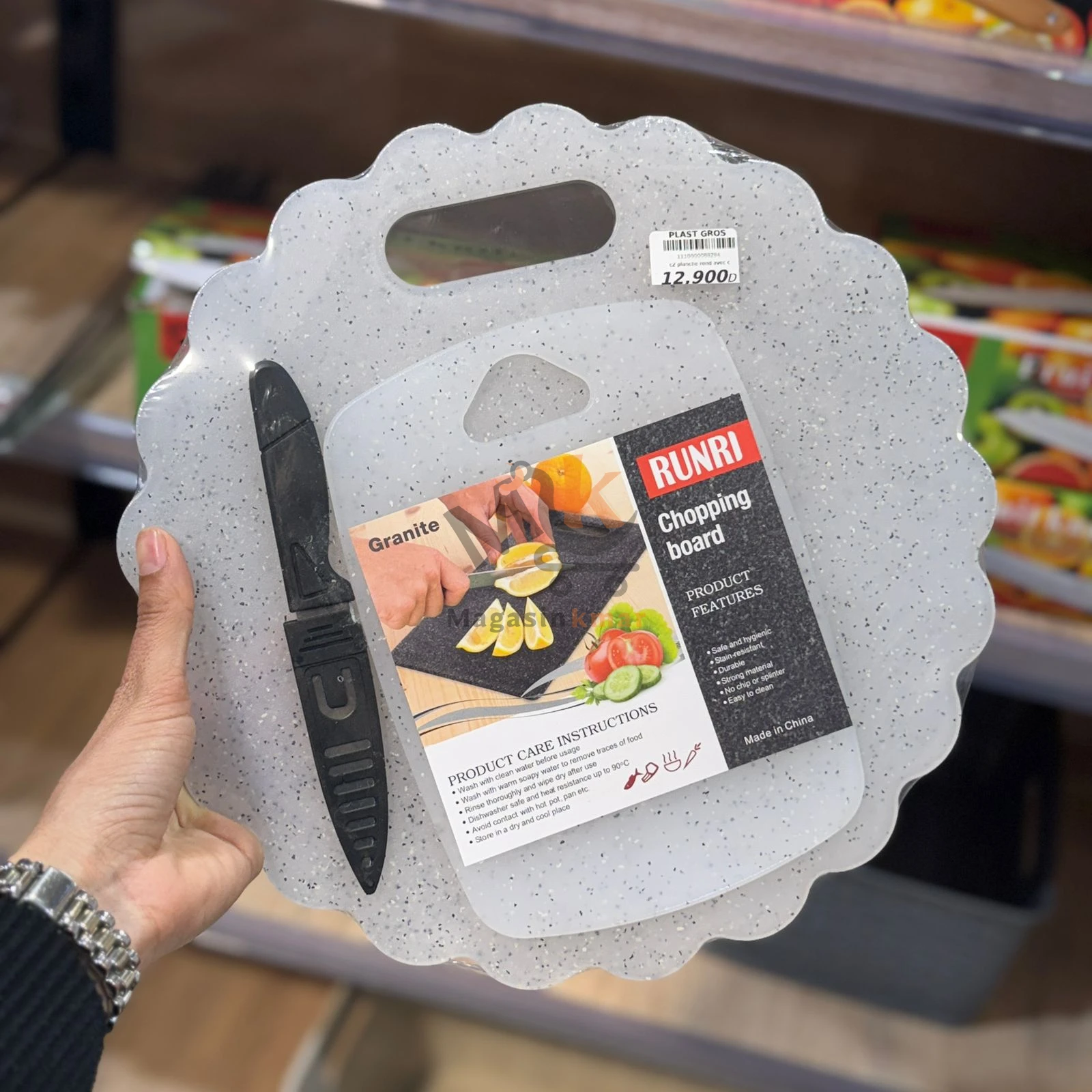 Set planches à découper avec couteau – Planche ronde 29 cm + mini planche 20 × 14 cm