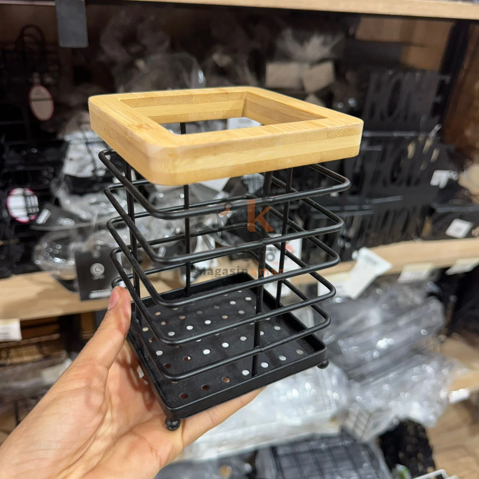 Porte-couverts en métal et bois – 14 cm – Organisateur élégant