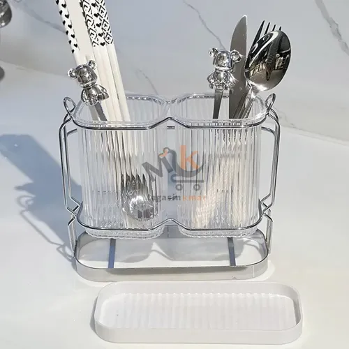 Porte-couverts en plastique à double compartiment