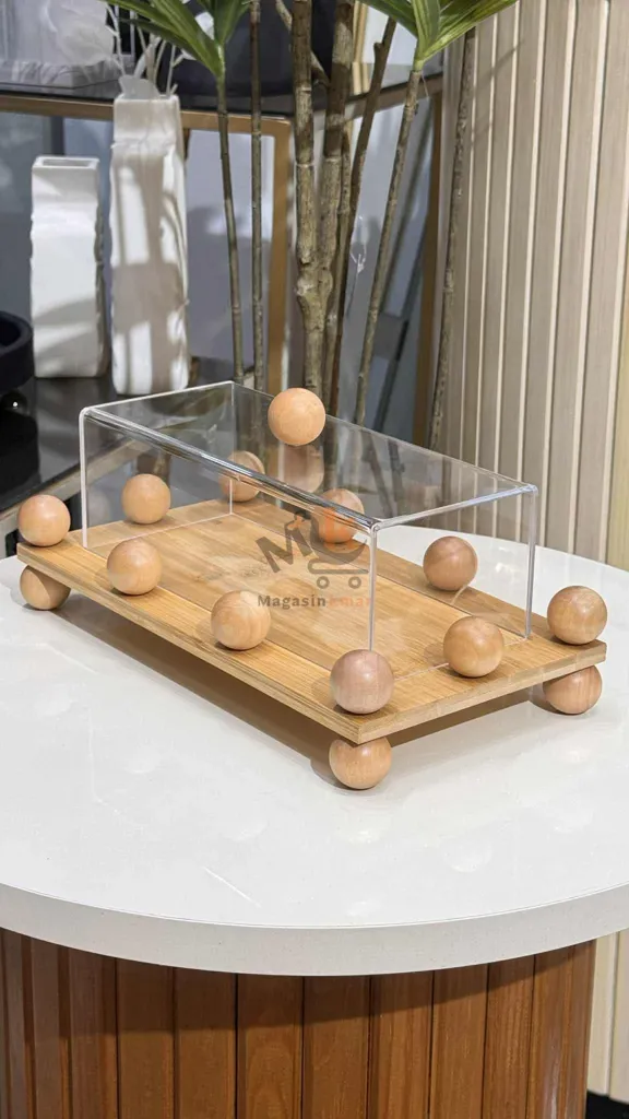 Porte-gâteau rectangulaire en bois avec cloche