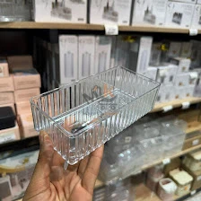 Boîte de rangement rectangulaire en plexi rayé – Organisateur transparent 16×7×4 cm