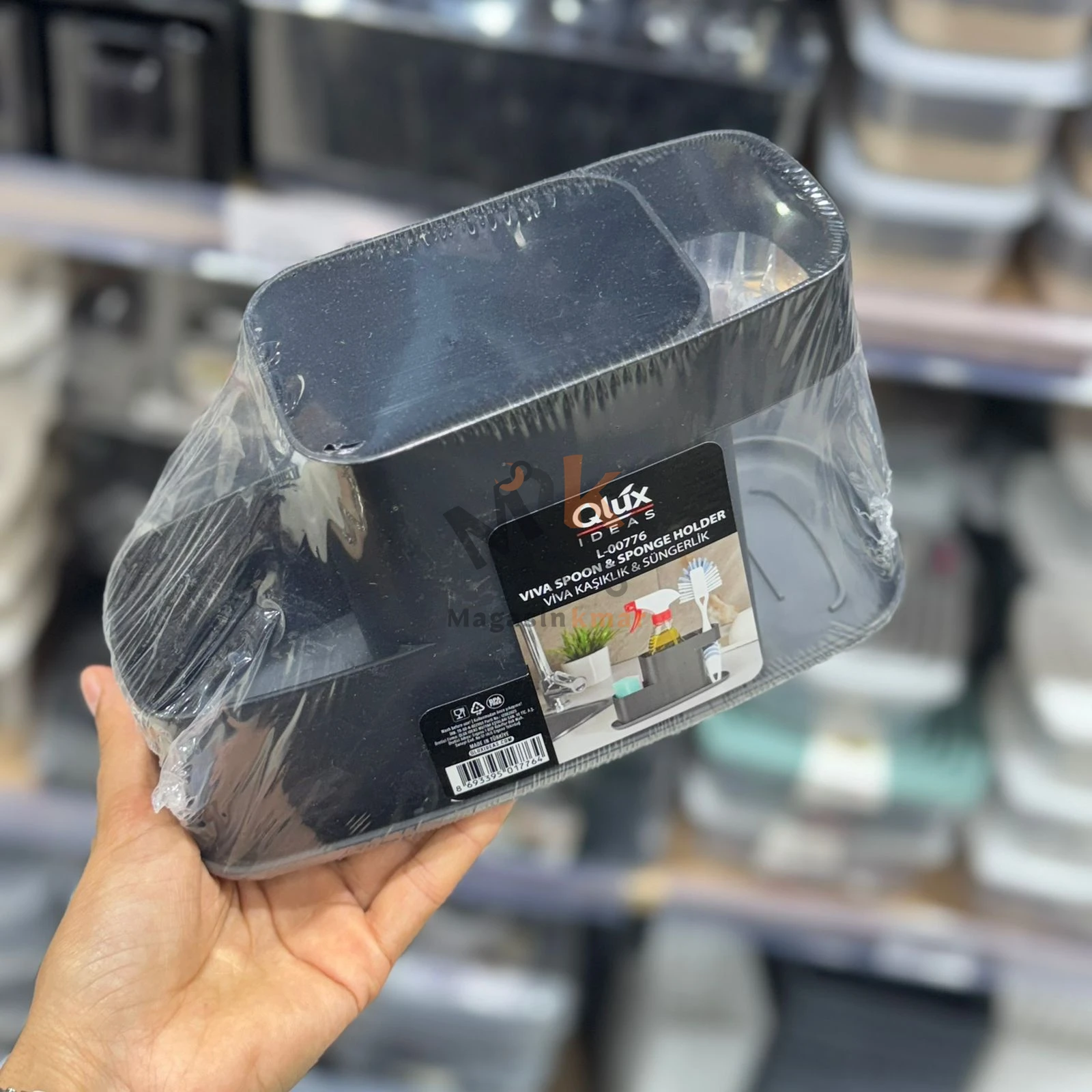 Porte-cuillère et porte-éponge en plastique 21 × 10 × 12 cm – Organisateur évier pratique