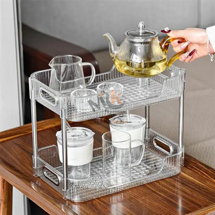 Étagère de rangement 2 étages en plexi – Organisateur moderne pour cuisine et salle de bain