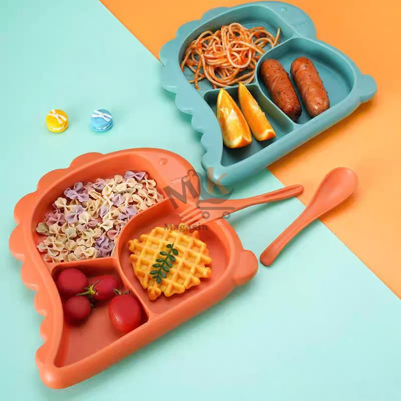 Assiette à manger a 3 comportement avec bol ,fourchette et cuillère en plastique pour enfant