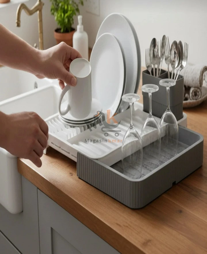 Égouttoir vaisselle ajustable en plastique 32 à 52 cm – Support extensible pratique