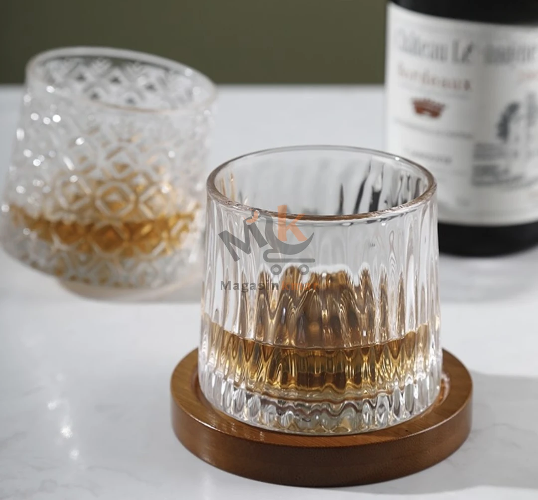 Verre roulant avec sous tasse en Bois