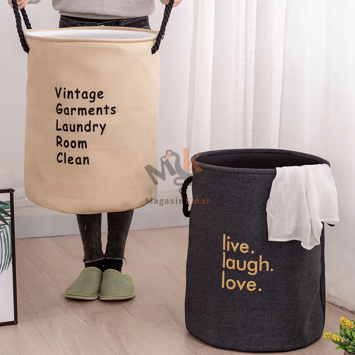 Panier de rangement rond en tissu 39 cm – Organisateur pratique pour maison