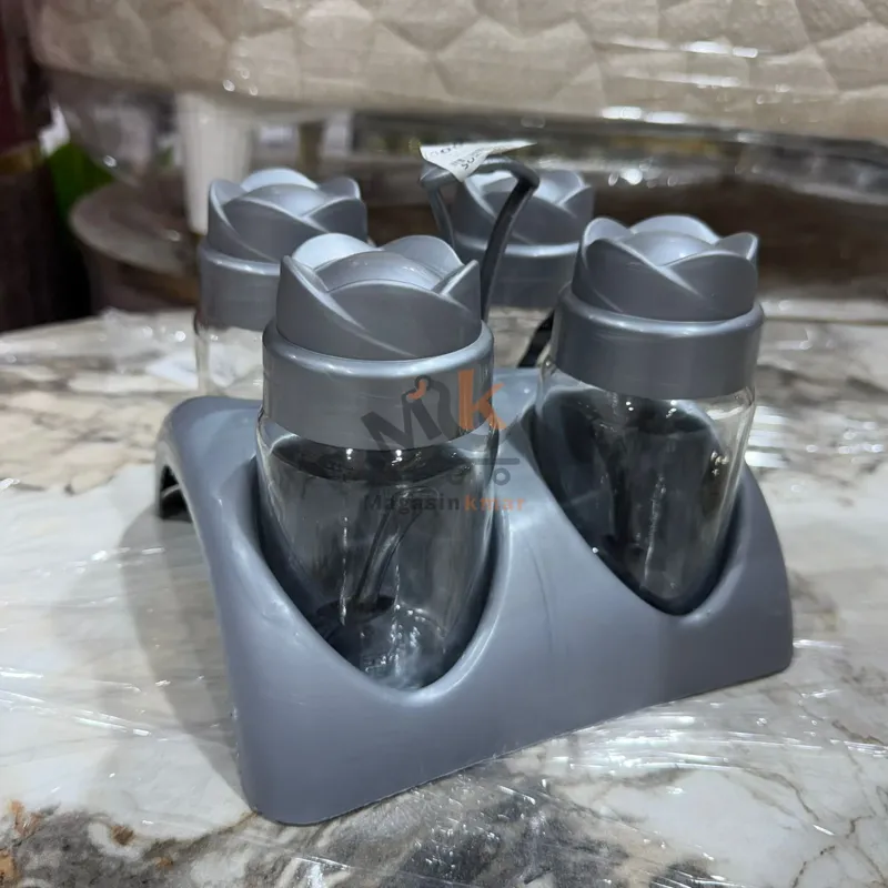 Série de 4 bocaux à épices en verre avec support en plastique
