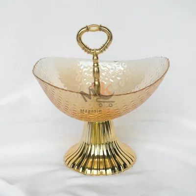 Présentoir en verre avec pied doré en plastique