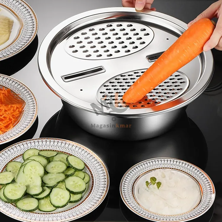 Râpe à salade avec bol en métal 25 cm – Préparation facile et efficace