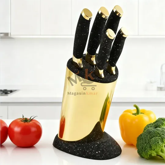 Série de 5 Couteaux avec Support – Set de Cuisine en Acier pour Coupe Précise et Durable