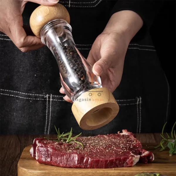 Moulin sel et poivre en plexi et bois 15 cm – Broyeur élégant pour cuisine