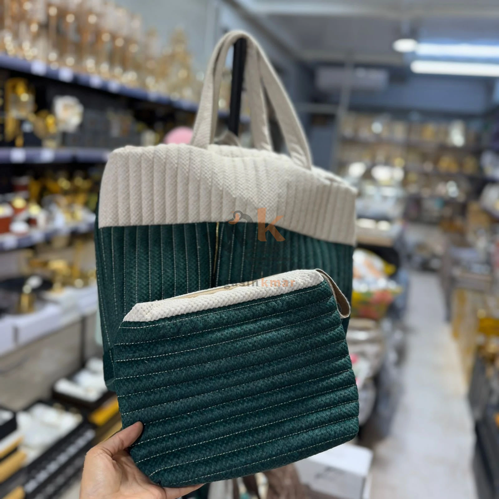 Sac pour femme en tissu avec trousse assortie – Grand sac shopping pratique et léger