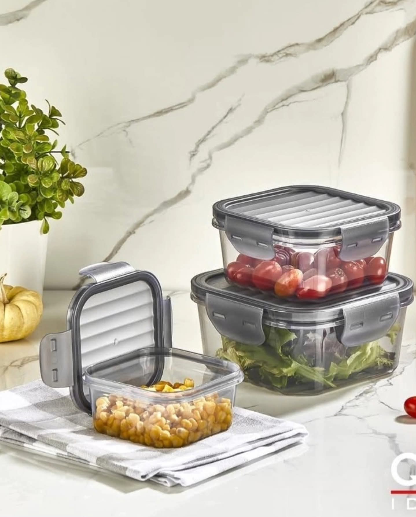 Set de 3 boîtes de conservation carrées avec 4 clips