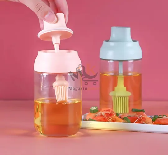 Bouteille à huile en verre 250 ml avec pinceau silicone – Cuisine pratique