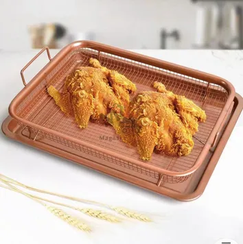 Plateau avec passoire à friture en acier inoxydable 32 × 22 cm – Égouttage huile pratique