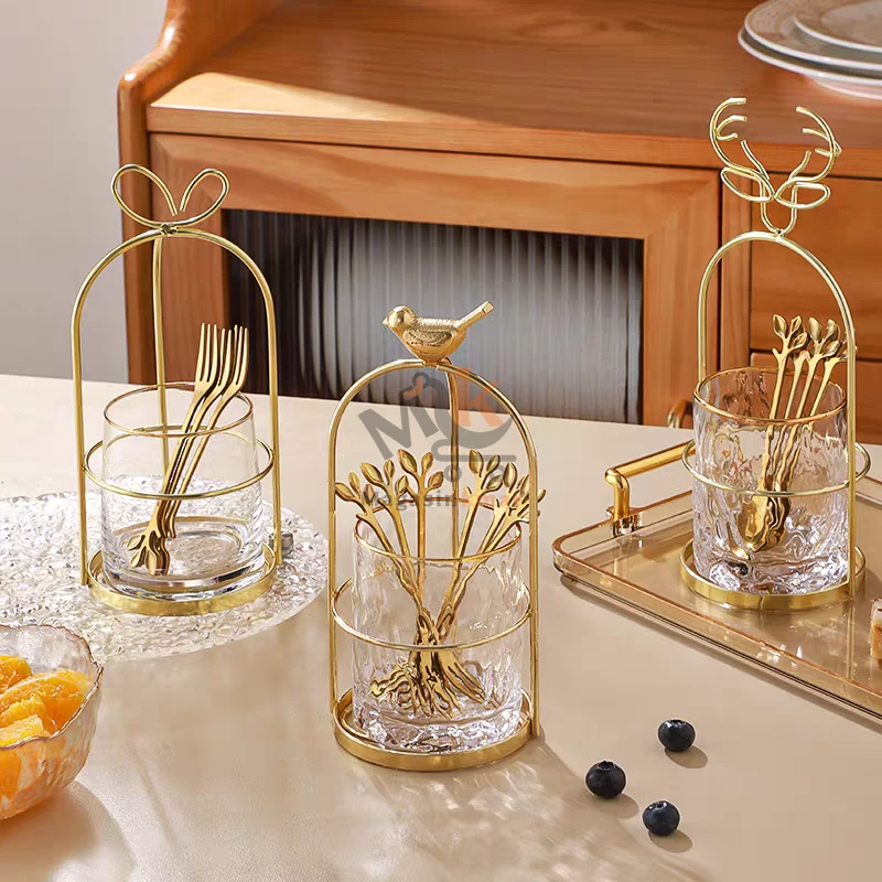 Porte-couverts avec support en métal – Verre ou céramique – Design élégant