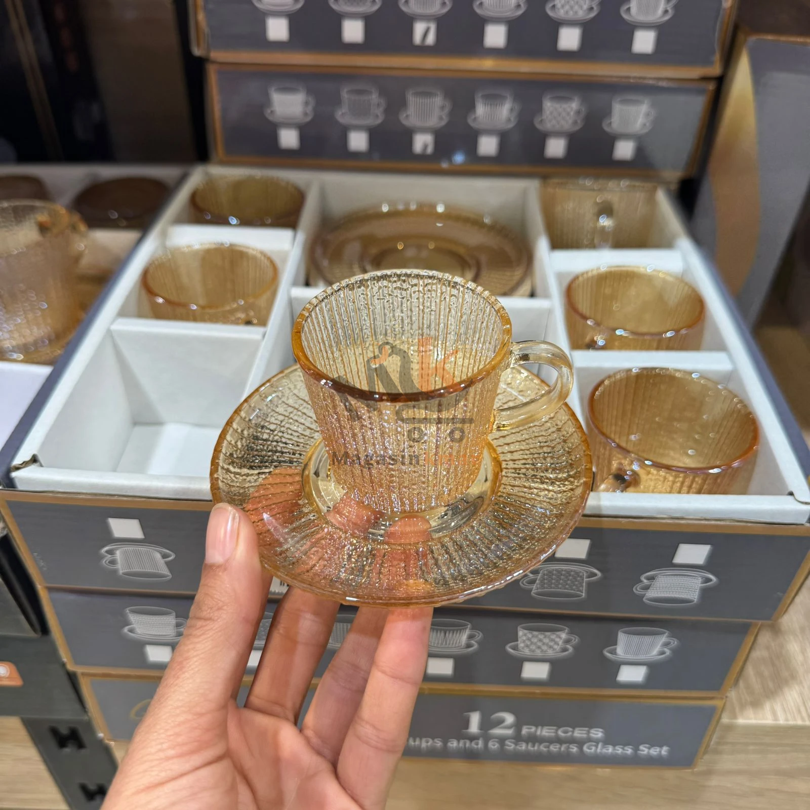 Service à café noir  doré en verre – 6 tasses avec sous-tasses élégantes