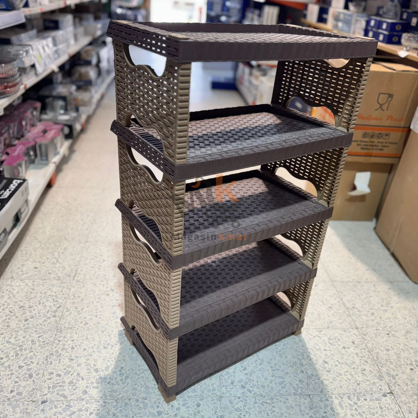 Porte-chaussures en rotin plastique 4 étages