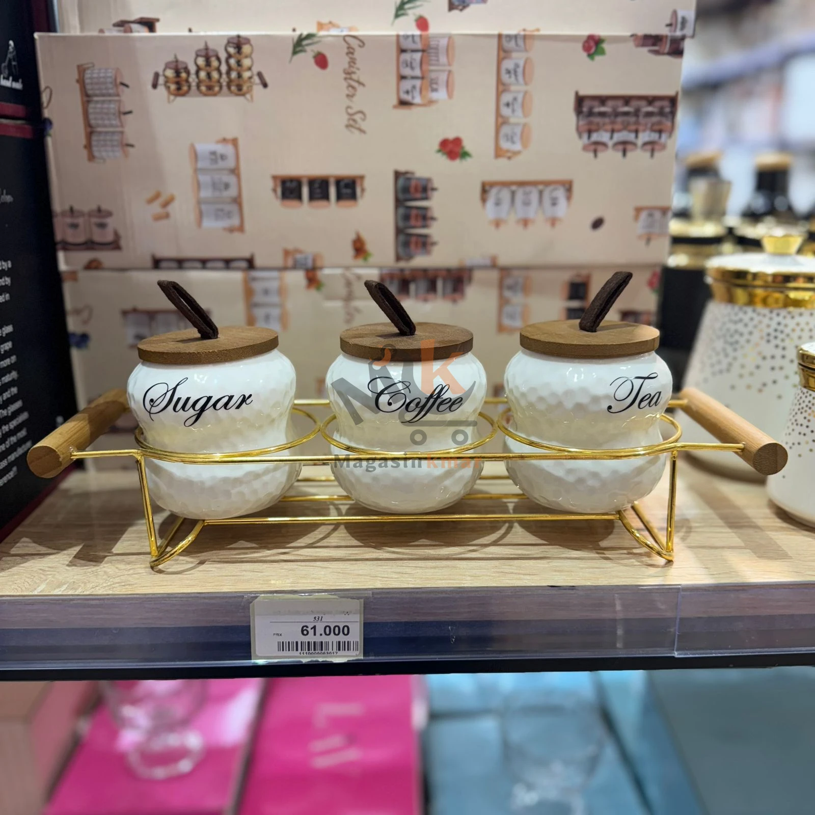 Set de 3 boîtes en céramique avec support en métal