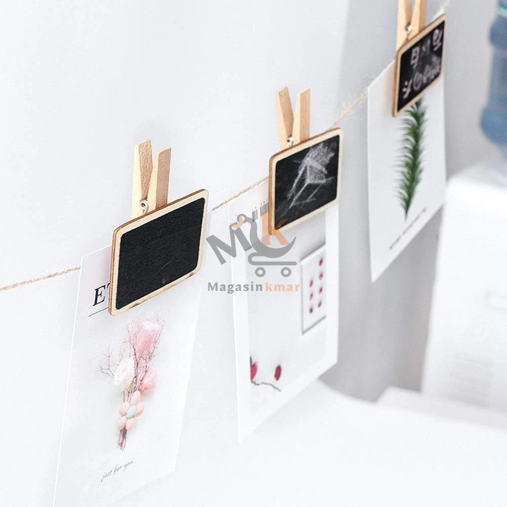 Lot de 6 mini Clips en bois avec petit tableau noir