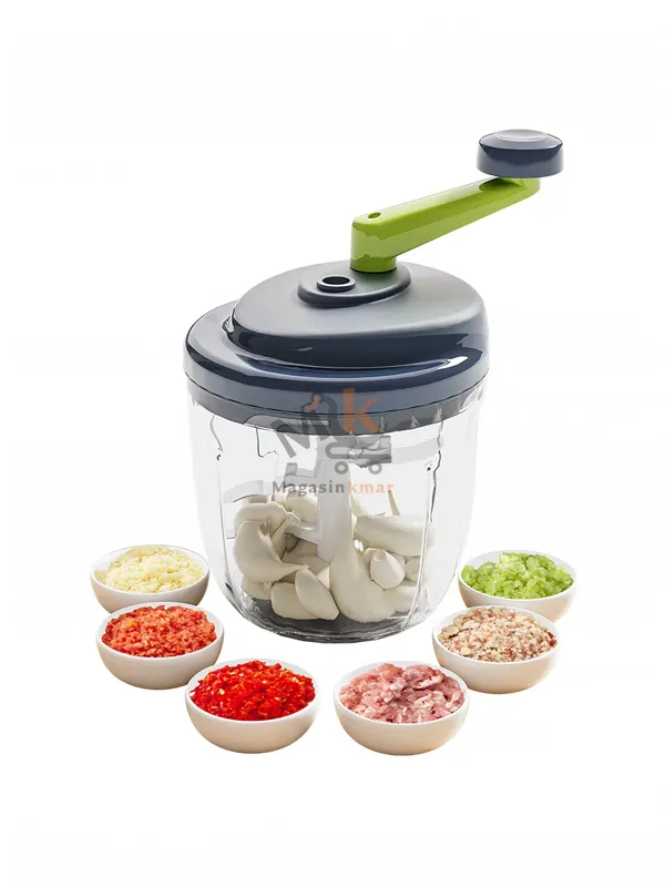 Hachoir manuel 1 L en plastique avec 3 lames en acier inoxydable – Coupe rapide légumes et viande