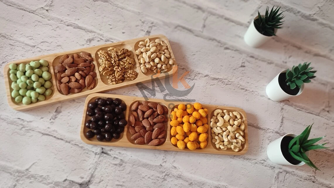 Plat bambou rectangulaire  a 4 compartiment_34*10cm