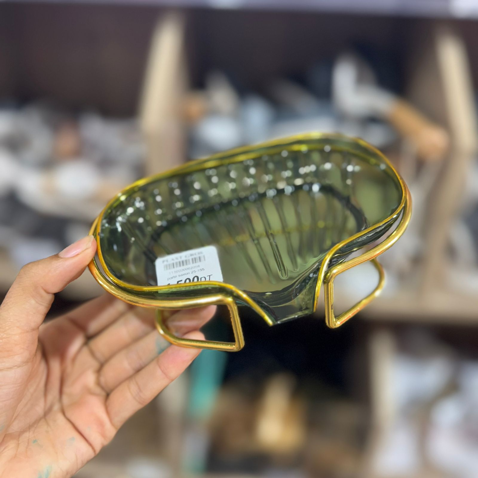 Porte-savon en plexi avec support en métal doré