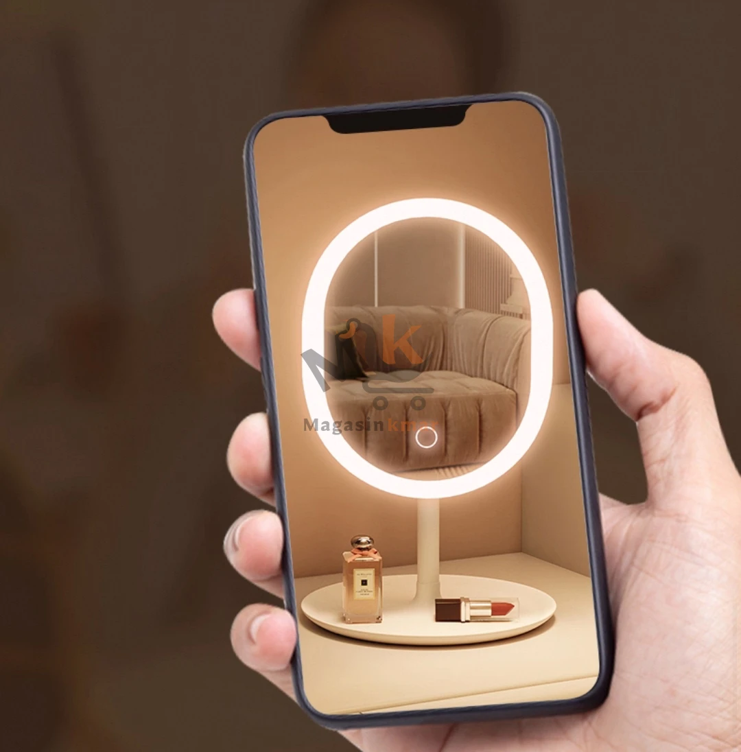 Miroir avec plateau de rangement rond en plastique – Organisateur pratique et décoratif